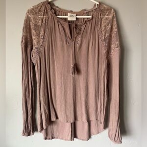 Lace Detail Women's Top - Brown